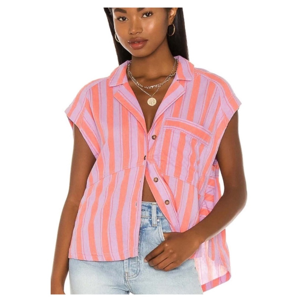 We The Free Pink Striped Button-Down Shirt